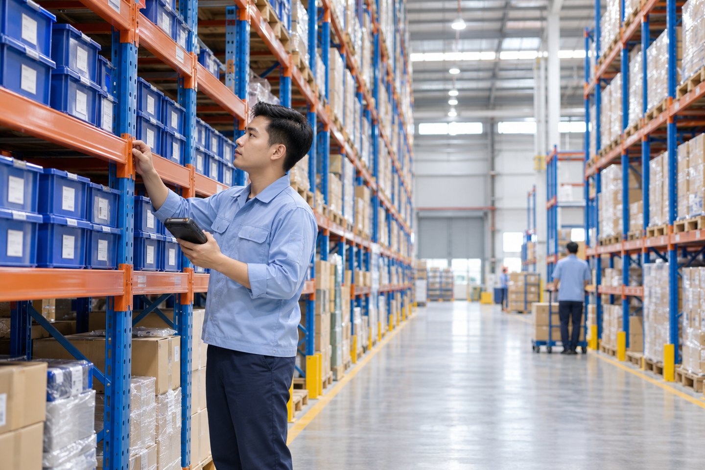 Nhân viên kiểm kê hàng hóa tại kho