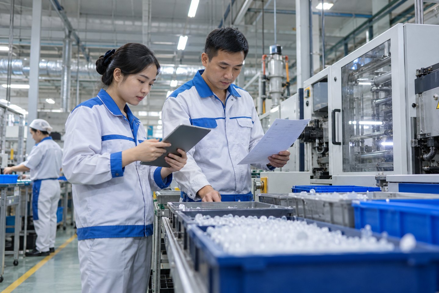 Bộ phận sản xuất kiểm tra vật tư và kế hoạch công việc