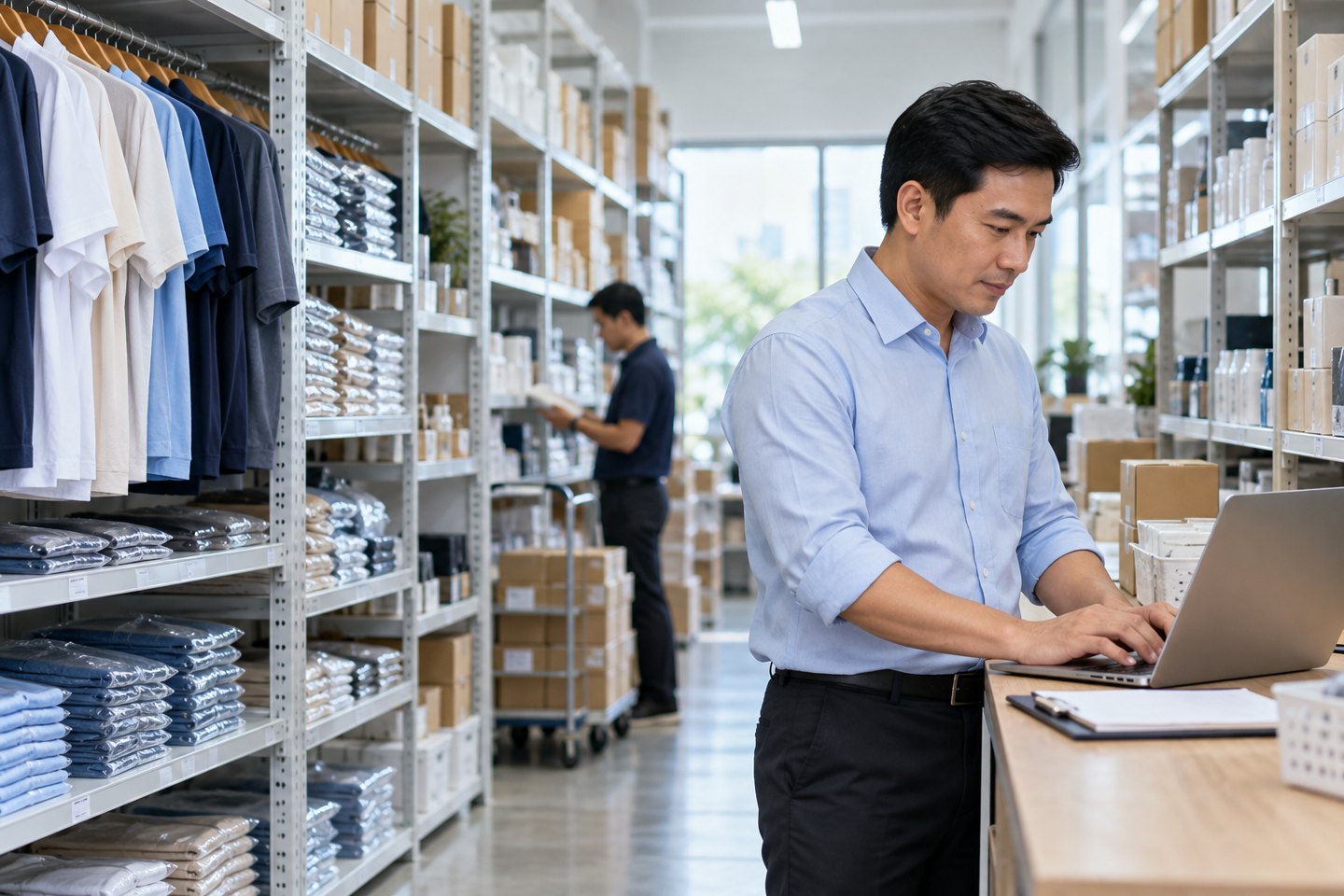 Quản lý cửa hàng đối chiếu dữ liệu tồn kho trên máy tính