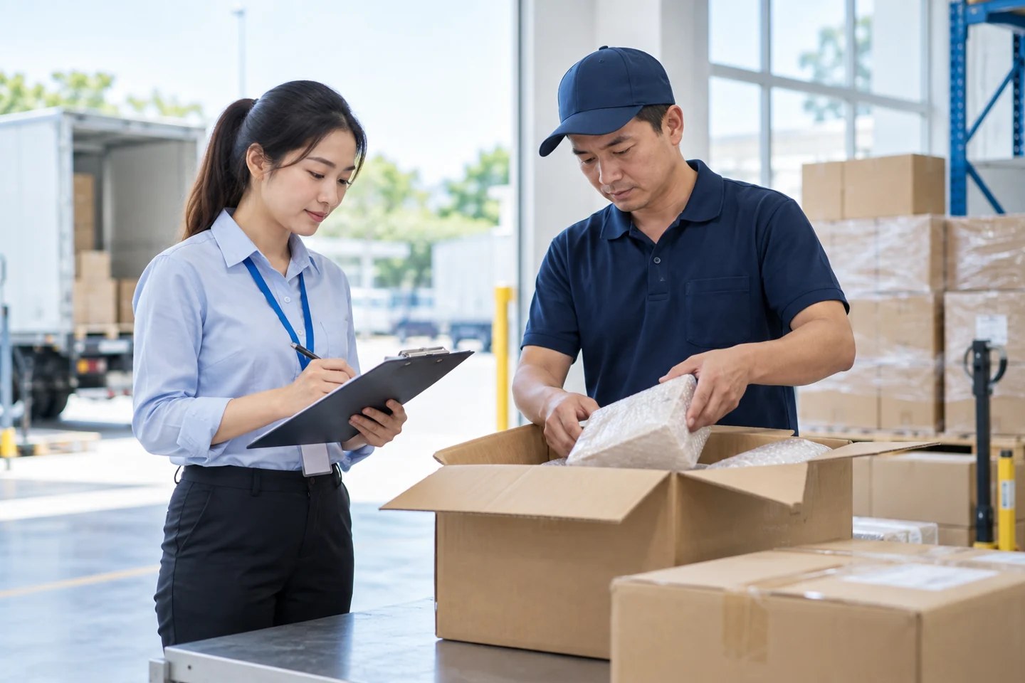Bộ phận mua hàng kiểm tra và tiếp nhận hàng từ nhà cung cấp