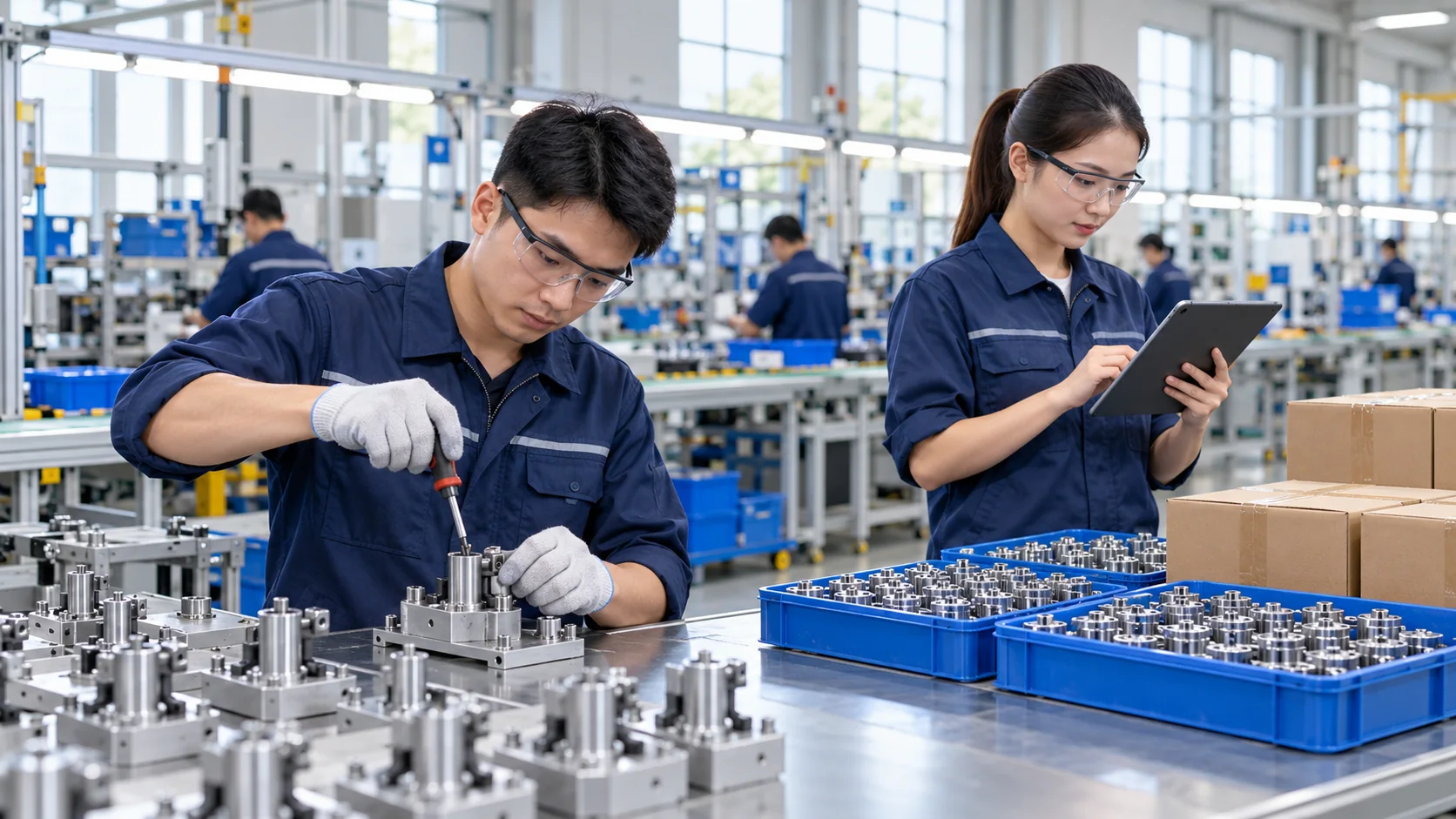 Nhân viên lắp ráp và ghi nhận sản lượng thành phẩm tại xưởng